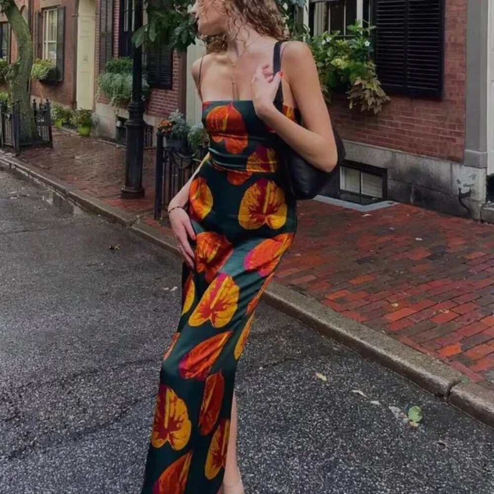 Reformation Green and Orange Maxi Dress